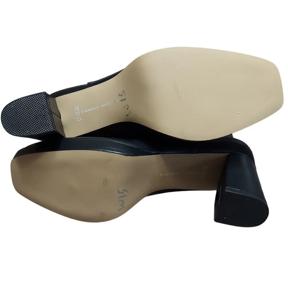 French Connection Black Vegan Leather Penny Block Heel Chelsea Boots